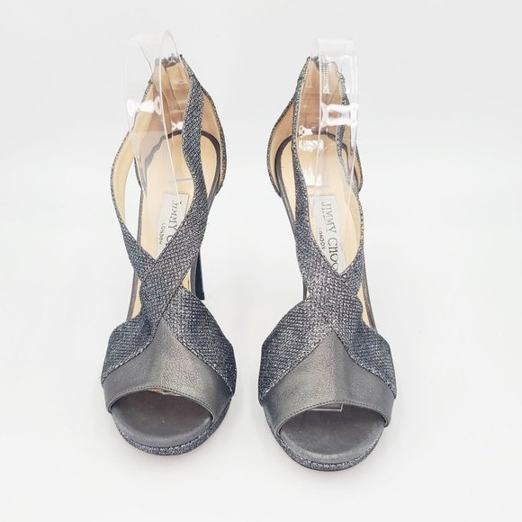 Jimmy Choo Sandals VISION Metallic Grey Crossover Sandals Size 38.5 - Picture 4 of 8